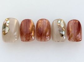 秋色カラフルシェルネイル