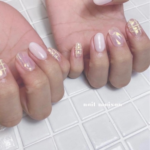 ［19］ネイルチップ うるうるネイル ぷっくり オーロラネイル ぷるぷる self nail.左手ネイルにおすすめデザイン.オーロラネイル