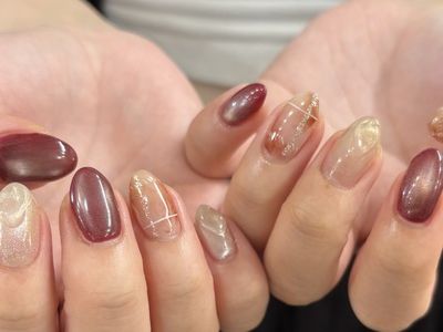 ボルドーチェックネイル【担当】NISHIYAMA