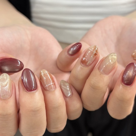 ボルドーチェックネイル【担当】NISHIYAMAのサムネイル