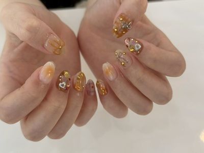 【チェックぷっくりリボンネイル】