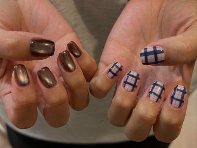 ちぐはぐマグネットチェックネイル【担当】舘下