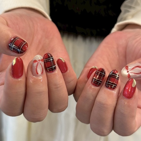 チェックリボンネイル【担当】出井のサムネイル