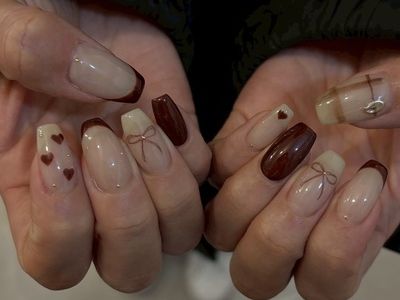 ボルドーハートリボンネイル【担当】君村