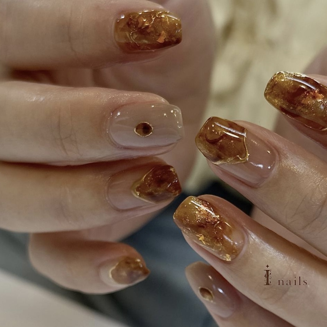 ☆A-494☆ネイルチップ ゴールドフレンチのべっ甲ネイル ☆A-494☆ネイル