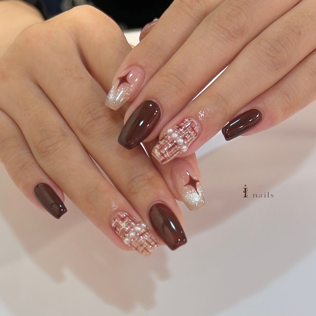 ツイードボルドーネイル【担当】Miho.W | 四条河原町のネイル
