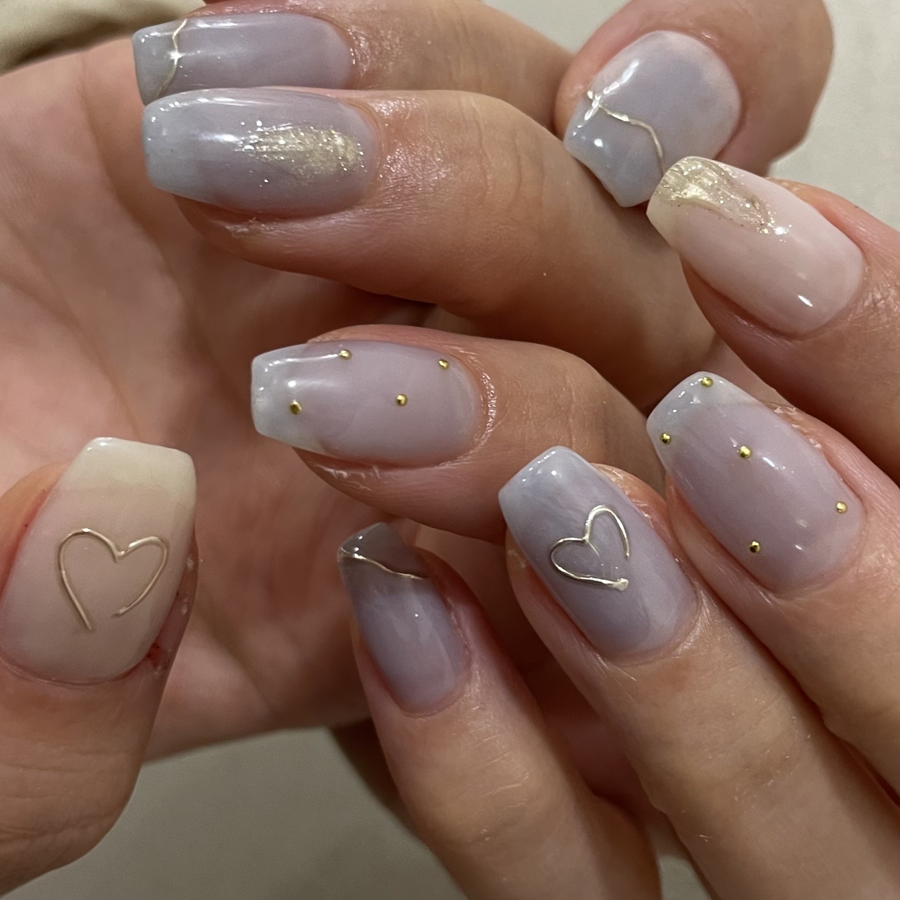 29))ネイルチップ フレンチガーリー シルバー ハートネイル ミラー